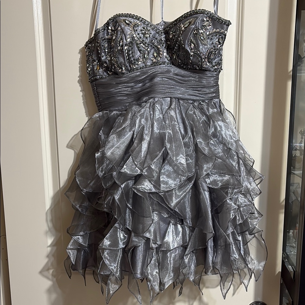 Cinderella Silver Babydoll Prom Dress Sleeveless Sweetheart.